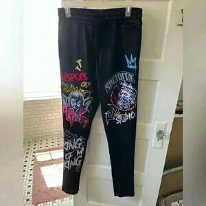 Black graffiti streetwear skinny sweatpants mens size small